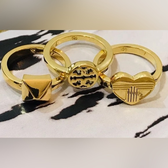 🆕 Authentic Tory Burch Stackable Gold Rings Band Ring Size 7 - Picture 9 of 11